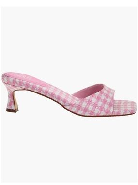 Chinese Laundry Pink White Gingham Check Square Toe Kitten Heel Mules - Size 8.5